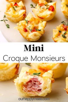 mini croque monsieurs on a white plate with the title in french above it