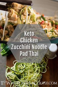 chicken zucchini noodle pad thai noodles with chopsticks on the side