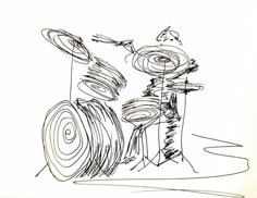 an ink drawing of a drum set