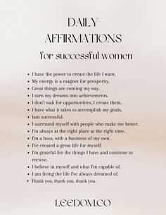 an advertisement with the words daily affirmations for successful women