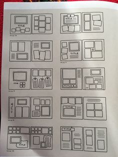 a bunch of diagrams that are on top of a piece of paper with some sort of design