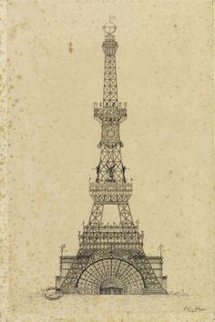 an old drawing of the eiffel tower