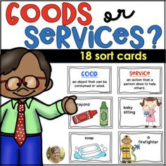 a poster with the words goods or services? and an image of a man pointing to it