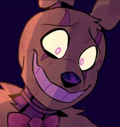 an animated animal with glowing eyes and a purple bow around it's neck is looking at the camera