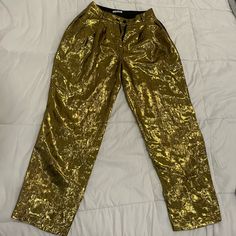 Vintage 1980s - 1990s Metallic Gold Pants - Cool Dress Gold Pants Small (2) Pockets In The Back (2) On The Side, Shiny Gold Luxury Gold Formal Pants, Gold Metallic Pants, Gold Wide-leg Party Pants, Luxury Fitted Gold Pants, 70s Gold Pants, Gold Pants, Ronny Kobo, Gold Dress, Gold Metal