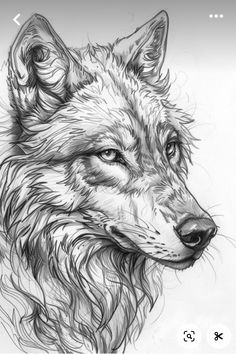 a drawing of a wolf's head