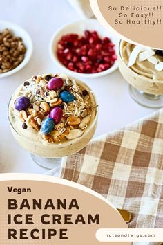 top view of a cup of the banana ice cream with colorful vegan peanut m and m's on top. Vegan Banana Ice Cream Recipe, Vegan Banana Ice Cream, Banana Ice Cream Vegan, Breakfast Alternatives, Banana Ice Cream Recipe, Healthy Holiday Treats, Cozy Breakfast, Vegan Chocolate Chip Cookies