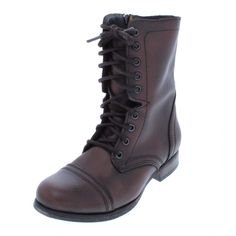 PRICES MAY VARY. Distressed leather combat boot featuring full-length instep zipper and lace-up shaft Synthetic sole low-heels Heel Height: 0.75 inches Brown Flats, Combat Boot, Kids Luggage, Distressed Leather, Pharmacy Gifts, Lace Up Boots, Low Heels, Steve Madden, Combat Boots