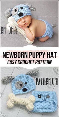 Amigurumi pattern Newborn Puppy, Boy Crochet Patterns, Crochet Baby Projects, Easy Crochet Hat Patterns, Puppy Hats, Newborn Puppies, Crochet Baby Hat Patterns