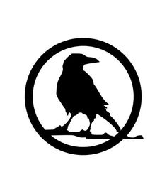 a black and white silhouette of a bird on a branch in a circle with the letter o