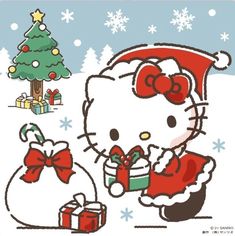 a hello kitty christmas card with presents