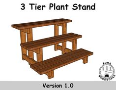 the three tier plant stand is made from wood and has two benches on each side