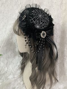 This price is for a hat only. Size Free Size Hat Diameter 17 Hat and Lace Diameter 20 Spider Hair Accessories, Roller Derby Drills, Things Reference, Cosplay Outfit Ideas, Goth Hat, Spider Hat, Ideas For Accessories, Harajuku Hair, Gothic Spider