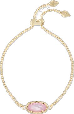 Shop 14k gold adjustable chain bracelet at Kendra Scott. With a gold chain linked to a Blush Pearl stone - the Elaina adjustable bracelet is a must have item. Pearl Stone, Gold Bracelet Chain