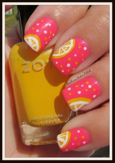 Southern Sister Polish: Pink Lemon-aide Nail Art - Click image to find more hair & beauty Pinterest pins Summer French Nails, Fun Summer Nails, Yellow Nail, Nails 2018, Manicure Gel, Pink Lemon, Art Summer, Nail Art Summer, Halloween Make