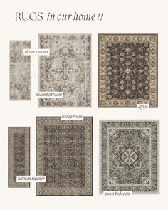 rugs in different colors and sizes with the words rugs in your home above them