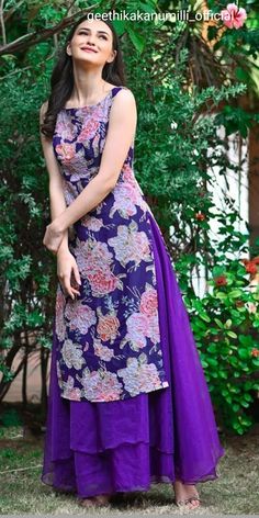 Latest Long Frock Designs, Bandhani Anarkali, Geethika Kanumilli, Dark Florals, Frock Designs, Designer Anarkali Dresses, Long Anarkali, Gown Party Wear