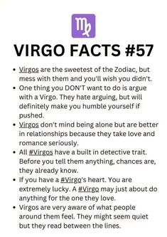 the zodiac sign for virgo fact is shown in black and white with purple lettering