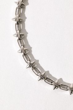 Badass statement link choker necklace with unique spiked chain detailing. A bold adornment for your silver gem stacks. ✦ Measures 12 inches / Electro Plated Silver-Antique Finish ✦ Extender measures 3 inches / Sterling silver Silver Stud Jewelry For Parties, Edgy Silver Jewelry, Cadillac Margarita, Desert Lizard, Chunky Silver Jewellery, Men Choker, Concho Belts, Child Of Wild, Biker Chain