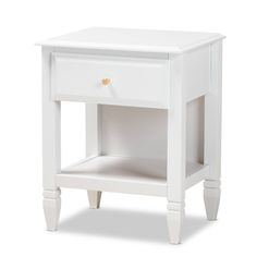 a white night stand with one drawer open