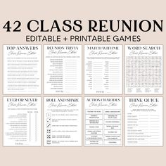 the printable class reunion game is shown in black and white