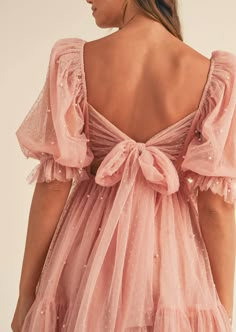 Sleeves For Dresses Ideas, Modest Hoco Dresses, Festival Dress Outfit, Tea Party Dresses, Back Tie Dress, Mini Dress Cute, Tie Back Dress, Babydoll Mini Dress, Pastel Dress