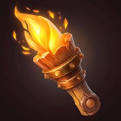 an illustration of a torch with fire coming out of it's end, on a dark background