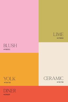 four different colors with the words youk dinner on them in black, pink, yellow and green