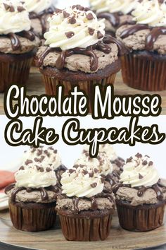 chocolate mouse cake cupcakes with white frosting and chocolate chips