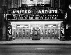 the marquee for marypickfood doug fairbakes is lit up in black and white