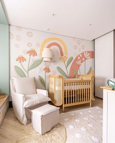 a baby's room decorated in pastel colors