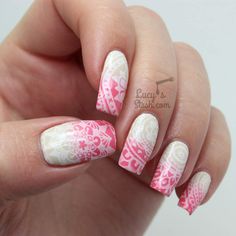 Doodle Stamped Gradient Nail Art ♥ http://www.lucysstash.com/2015/04/doodle-stamped-gradient-nail-art.html Stamped Nails Ideas Summer, Pink Stamped Nails, Lace Stamped Nails, Stamping Plate Nail Art, Nail Art For Kids, Boho Nails, Nail Art Stamping Plates