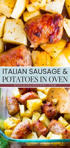 Whip up this Italian Sausage and Potatoes! Easy to prepare with just 5 ingredients, this main course recipe is great for beginners. Whether made in the oven or air fryer, this family dinner idea is so tasty while being gluten-free! Potatoes And Italian Sausage, Italian Sausage With Potatoes, Meals When Its Hot Out, Italian Pork Sausage Recipes, Sweet Sausage Recipes Dinners, Sausage And Potatoes In Oven, Italian Sausage In Oven, Sweet Sausage Recipes, Mild Italian Sausage Recipes