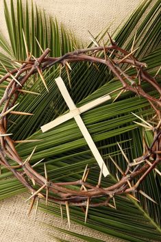 a crown of palm leaves with a cross on it