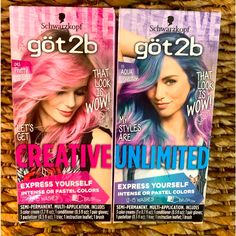 Schwarzkopf Got2b Semi Permanent Hair Color Multi Application 12-15 Washes 093 Pretty In Pink And 111 Aqua Collection. New In Boxes Colored Undercut, Got2b Metallics, Undercut Ideas, Hair Dye Brands, Clairol Natural, Clairol Natural Instincts, Schwarzkopf Got2b, Pink Hair Dye, Liquid Hair