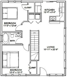 the floor plan for a two bedroom apartment with an attached kitchen and living room area