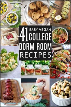 collage of images with text that reads 4 easy vegan college dorm room recipes