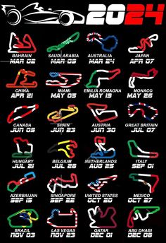 a poster with the names and numbers of race cars