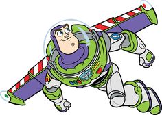 buzz lightyear from toy story flying through the air with a candy cane in his hand