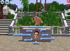 a virtual man is standing in front of a computer screen with an avatar on it