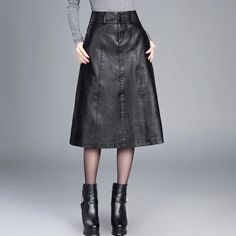 A-line PU Leather Skirt High Waist Chic Loose Casual Office – ingodeal Winter Midi Skirt, Midi Skirt Winter, Trip Fashion, Mini Skirt Outfits, Skirt Chiffon, Modest Skirt, Outfits Skirt, Pu Leather Skirt, Skirt Pencil