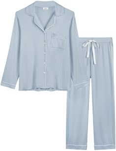 PRICES MAY VARY. 【VISCOSE FABRIC】These Women Long Sleeve Pajama Sets are made of 95% viscose made from BAMBOO and 5% spandex.Cooler than cotton, Softer than cotton. 【ESSENTIAL FOR WORK FROM HOME】This Classic Pajamas set with relaxed fit and stretchy Silky-Smooth Cooling fabric is perfect for any body shape and all seasons, perfect for ladies who perspire easily. 【CHIC DESIGN FEATURES】The button down front facilitates you to put it on and off and is amazingly useful for breastfeeding, post-operat Womens Pj Sets, Pijamas Women, Button Up Pajamas, Womens Pjs, Classic Pajamas, Bamboo Pajamas, Soft Pajamas, Night Suit, Cute Pajamas