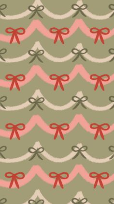 an abstract pattern with bows and ribbons on green, pink, and gray background for fabric or wallpaper