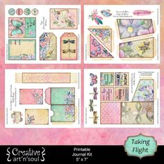 the printable journal kit includes four different designs, including an envelope and several cards