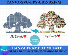 "Family Tree Photo Collage 58 Photo | Svg - Cdr - Ai - Canva Design Photo Fill Editable 24x36\" |  Family Custom Family Tree Photo Collage Anniversary Gift | Birthday Gift | Family Photo Collage Celebrate the bonds of family with our stunning Family Tree Photo Collage. This unique and personalized artwork is a beautiful way to showcase your family's history and memories. The 24x36\" size makes it a striking centerpiece for any wall in your home. Whether you're looking for a thoughtful anniversary gift, a special birthday present, or simply a meaningful piece of decor, our Family Tree Photo Collage is the perfect choice. Capture the essence of your family's story with this custom-designed collage and cherish the moments for generations to come. This design is an INSTANT DOWNLOAD FILE. You w Family Tree Photo, Family Collage, Collage Foto, Family Photo Collages, Custom Family Tree, Poster Design Layout, Family Tree Template, Tree Photo, Photo Collage Template