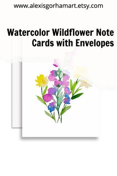 the watercolor wildflower note cards with envelopes are shown in two different colors