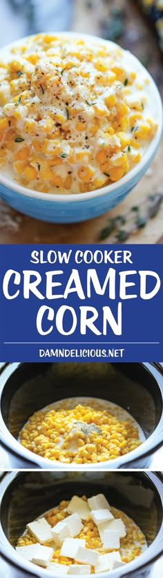 slow cooker cremed corn with text overlay