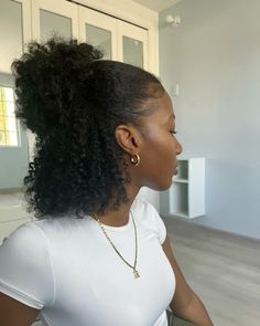Natural hair, half-up half-down hairstyle Wearing Hair Down, Hairstyle For 4c Hair Natural, Half Up Down Natural Hair, Twist Out Half Up Half Down Natural Hair, Natural Hair Half Up Half Down Curls, 3 Part Half Up Half Down Natural Hair, Half Up Half Down With Natural Hair, Put Up Hairstyles For Short Hair, Wash Day Hairstyles 4c