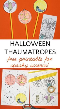 halloween crafts for kids to make with paper plates and pencils on an orange background