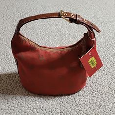 Nwt, See Photos For Condition (Could Use A Little Sprucing Up Due To Storage) K6130995 Brick Red In Color Honey, Trim Leather Gold Hardware Adjustable Buckle Strap Top Zipper Closure Interior Zipper Pocket Interior Slip Pockets Red Lining 5.5" Drop (Using Last Belt Hole) Hard Bottom Leather Zipper Tab Comes With Registration Card Belt Hole, Hobo Tote Bag, Dooney & Bourke Bag, Slouch Bags, Snake Skin Bag, Brown Crossbody Bag, Vintage Leather Bag, Cute Items, Croc Leather